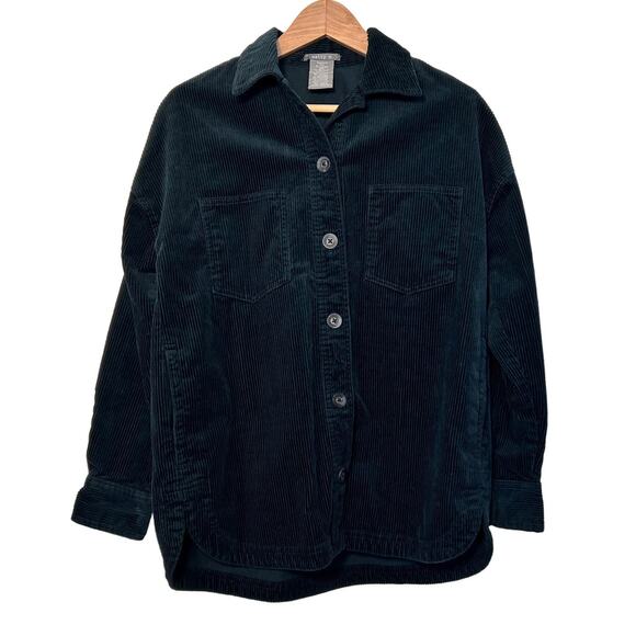 Matty M Women's Shacket Corduroy Button-Up Pockets Dark Hunter Green Size Small - Picture 2 of 10